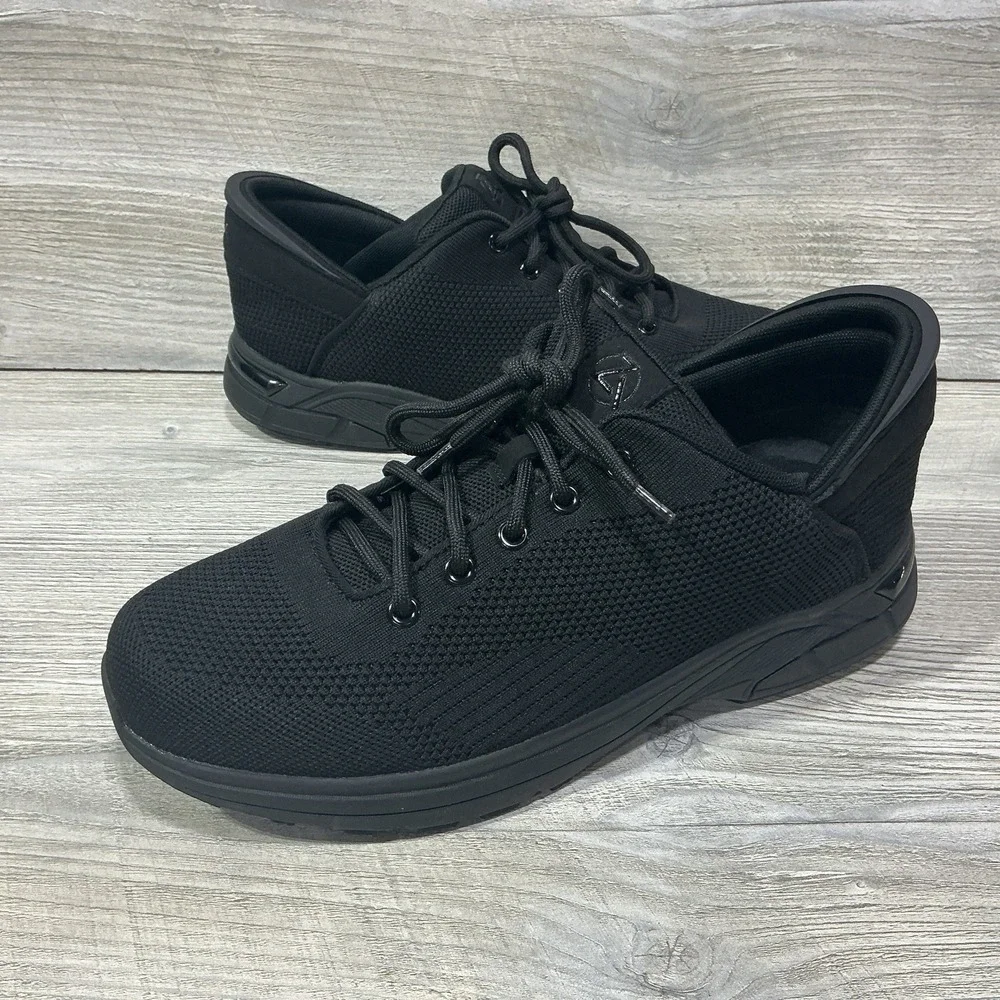 Zeba Shoes Men's 10.5W Wide Hands Free Lace Up Casual Walking Sneakers Black